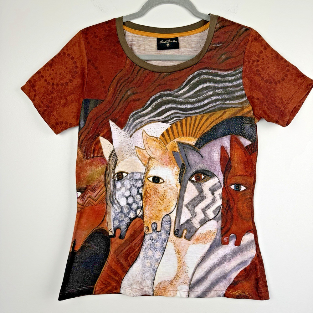Laurel Burch Equestrian T Shirt Top Women’s M Brown Moroccan Mares Horse Girl
